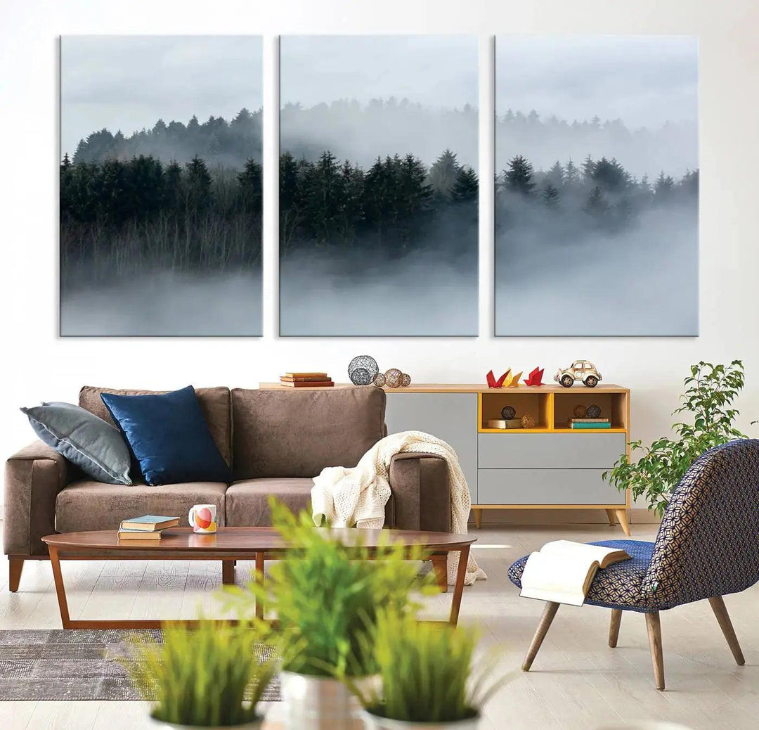 Foggy Forest Landscape Nature Canvas Wall Art Print Framed