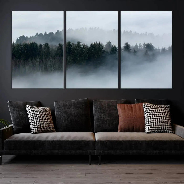 Foggy Forest Landscape Nature Canvas Wall Art Print Framed