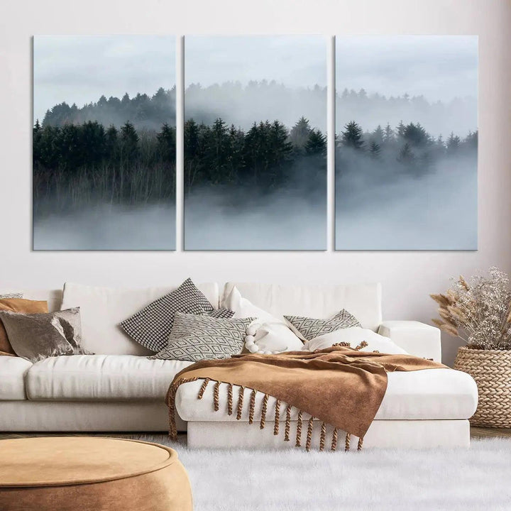 Foggy Forest Landscape Nature Canvas Wall Art Print Framed