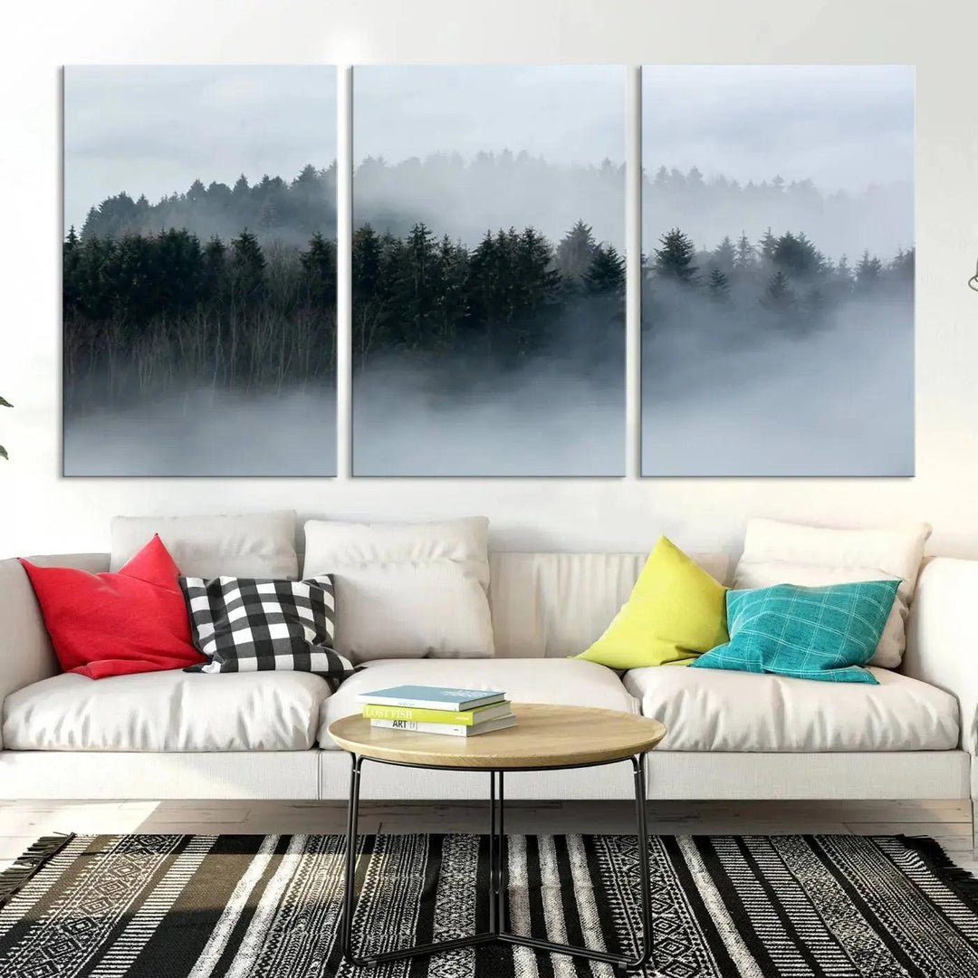 Foggy Forest Landscape Nature Canvas Wall Art Print Framed