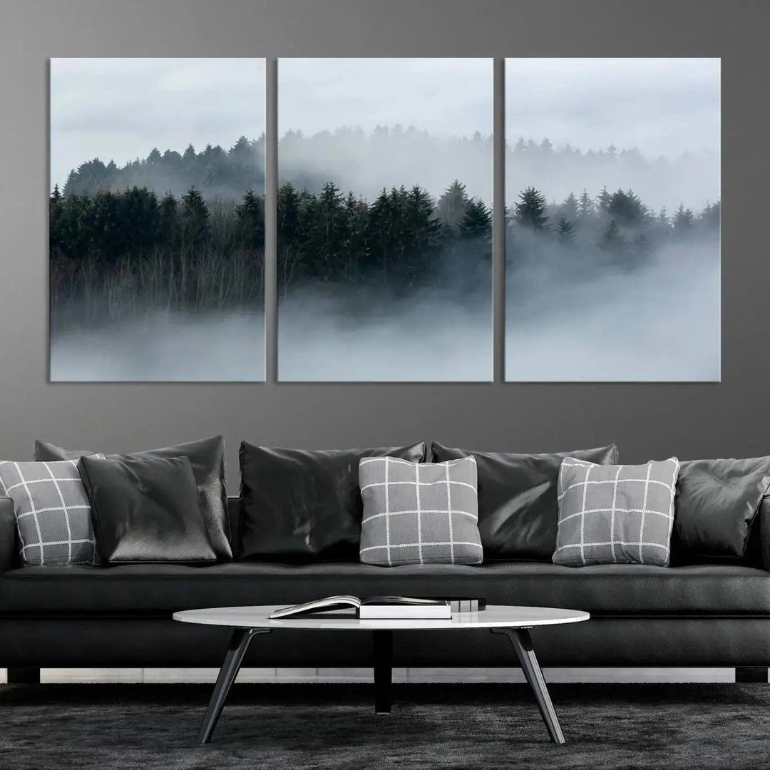 Foggy Forest Landscape Nature Canvas Wall Art Print Framed