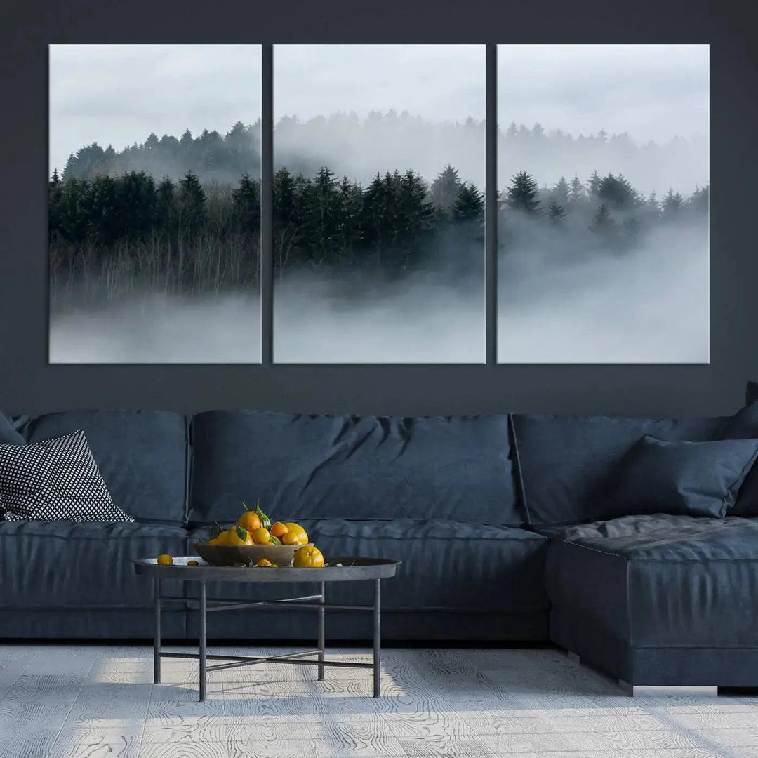 Foggy Forest Landscape Nature Canvas Wall Art Print Framed