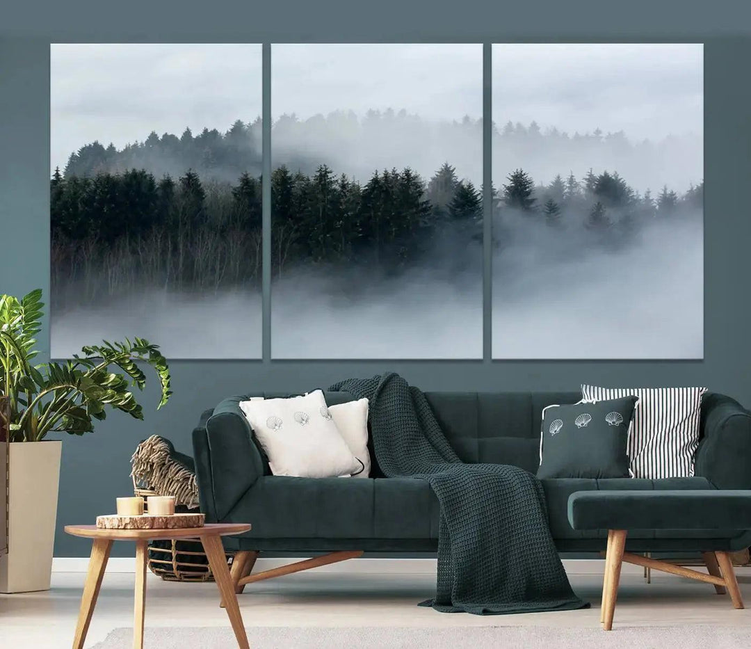 Foggy Forest Landscape Nature Canvas Wall Art Print Framed