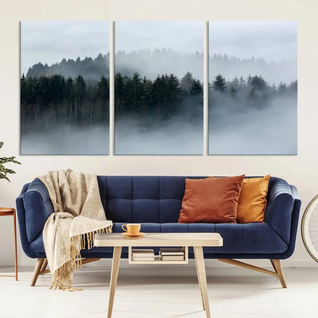 Foggy Forest Landscape Nature Canvas Wall Art Print Framed