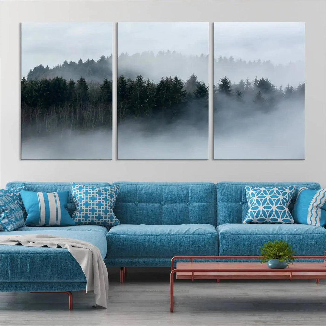 Foggy Forest Landscape Nature Canvas Wall Art Print Framed