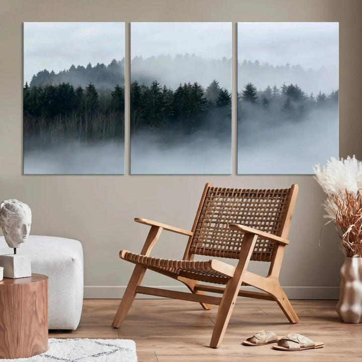 Foggy Forest Landscape Nature Canvas Wall Art Print Framed