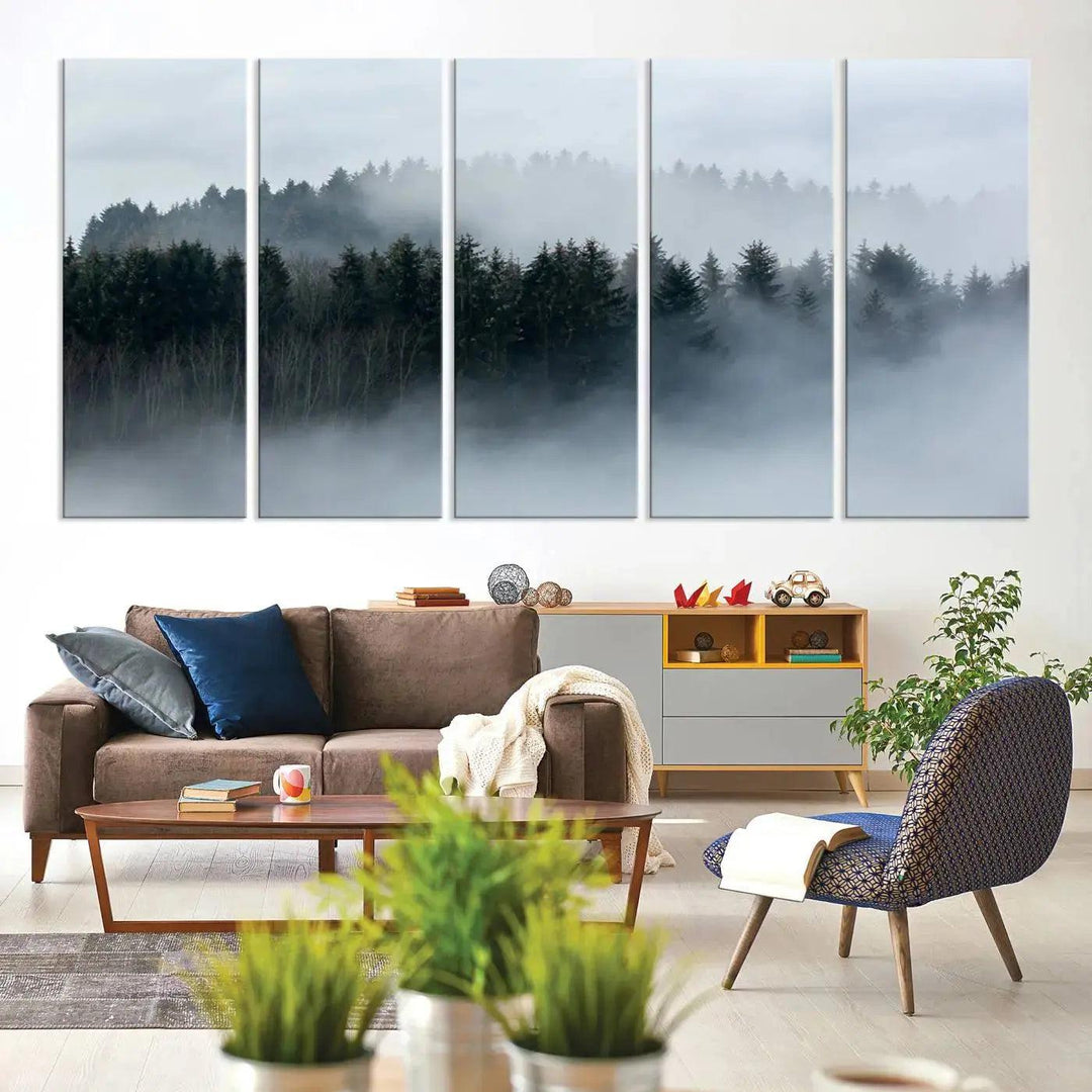 Foggy Forest Landscape Nature Canvas Wall Art Print Framed