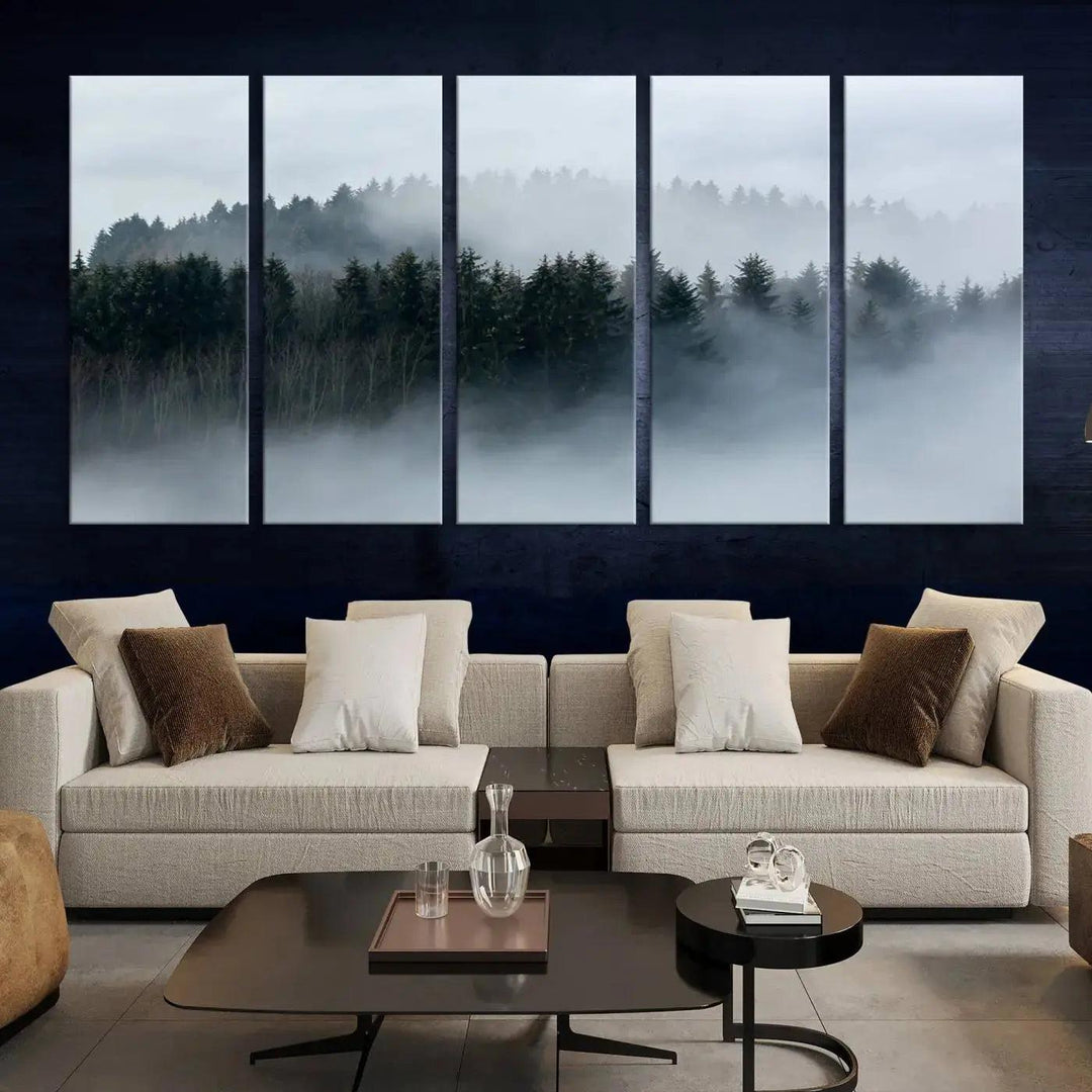 Foggy Forest Landscape Nature Canvas Wall Art Print Framed