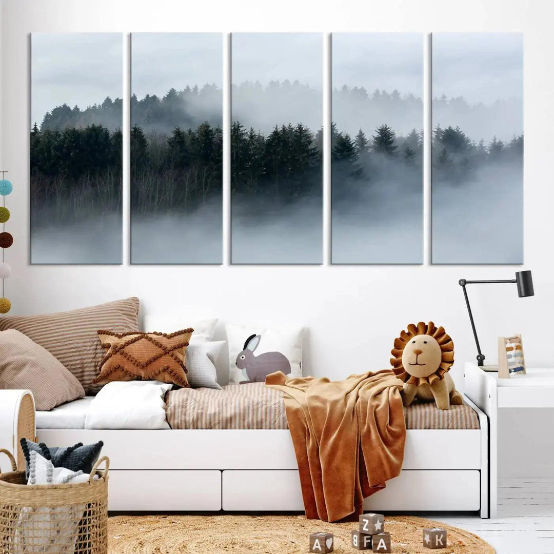 Foggy Forest Landscape Nature Canvas Wall Art Print Framed