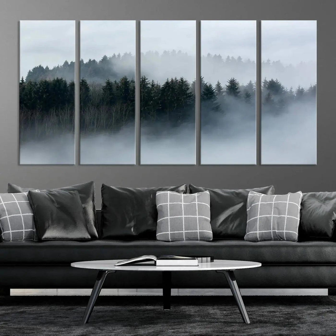 Foggy Forest Landscape Nature Canvas Wall Art Print Framed