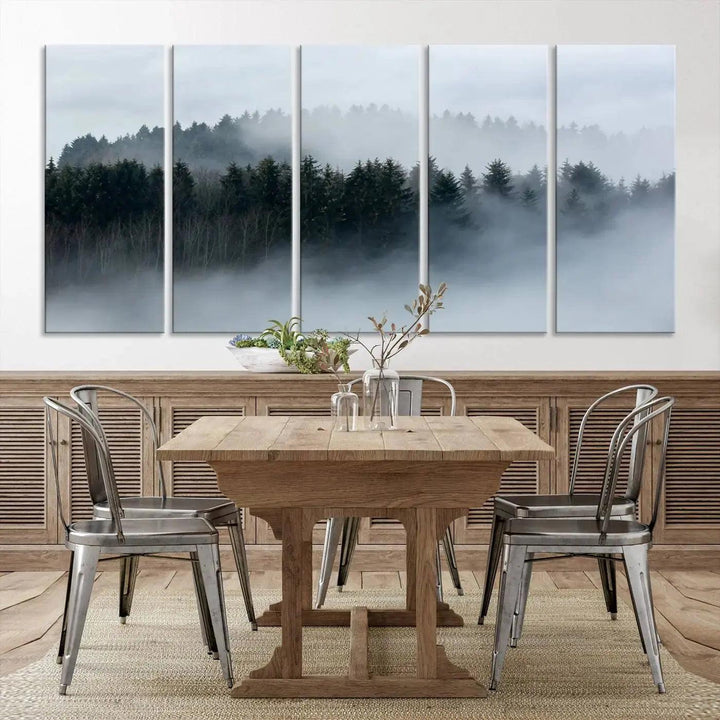 Foggy Forest Landscape Nature Canvas Wall Art Print Framed