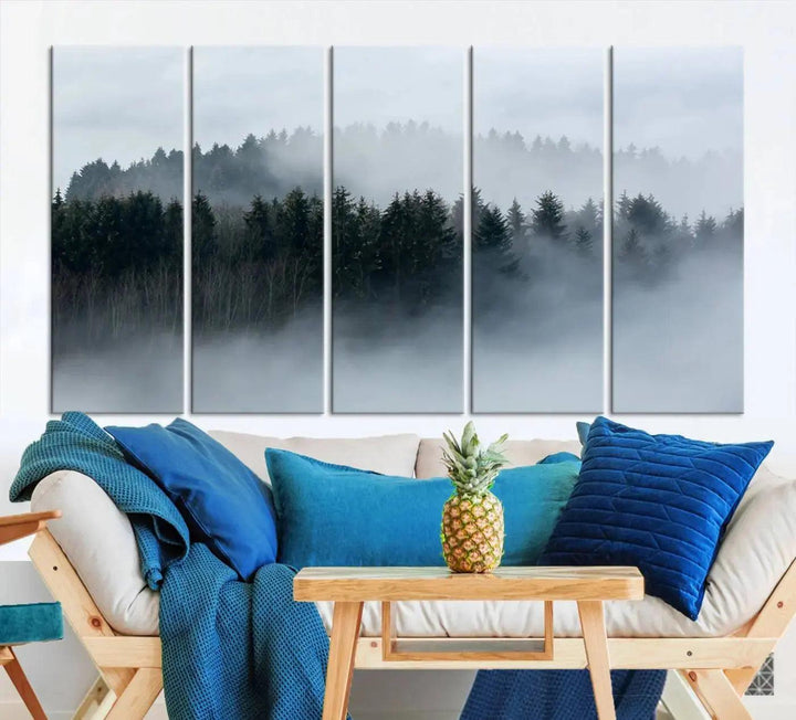 Foggy Forest Landscape Nature Canvas Wall Art Print Framed