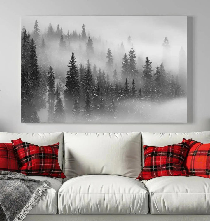 Foggy Forest Wall Art Canvas Print Winter Landscape Photo Print Framed