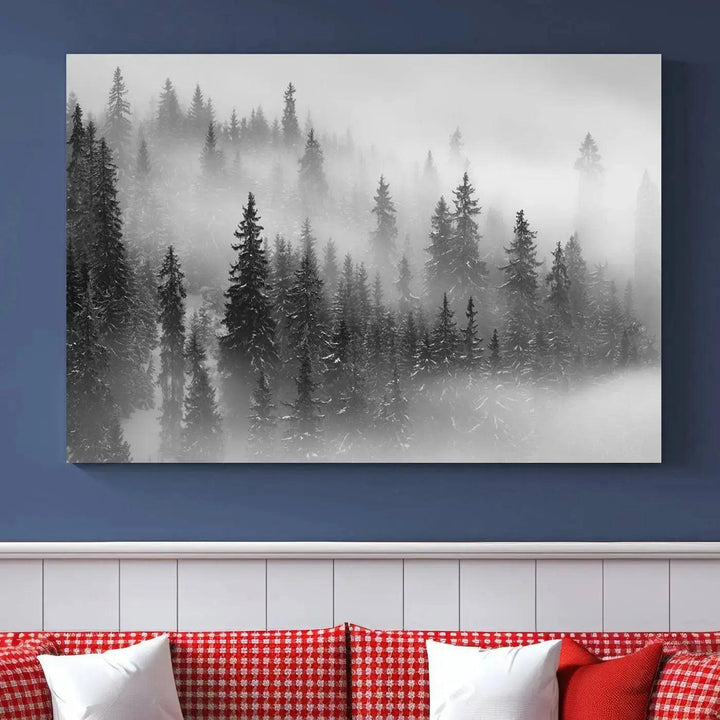 Foggy Forest Wall Art Canvas Print Winter Landscape Photo Print Framed