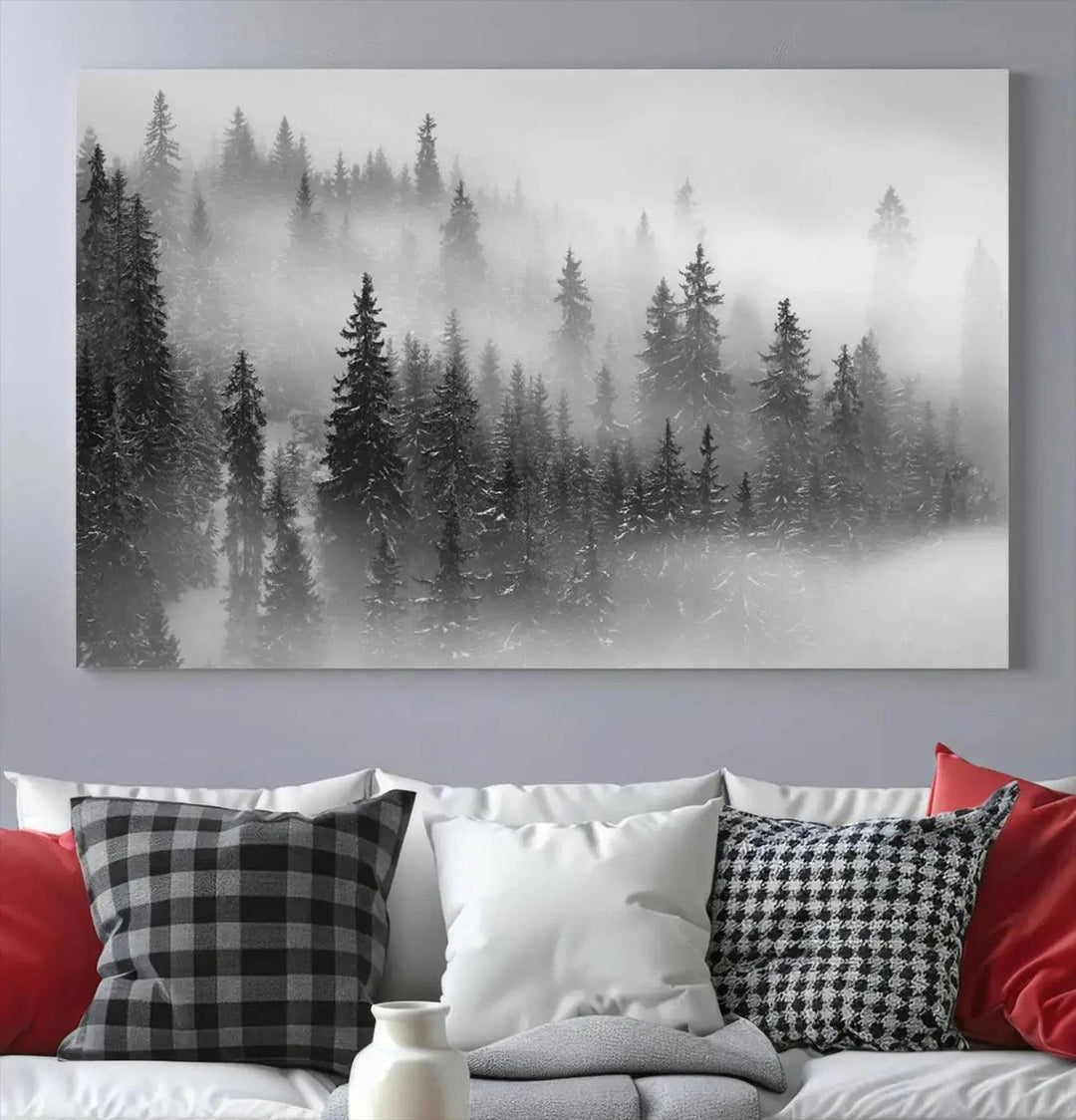 Foggy Forest Wall Art Canvas Print Winter Landscape Photo Print Framed