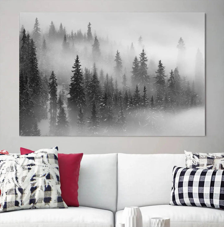 Foggy Forest Wall Art Canvas Print Winter Landscape Photo Print Framed