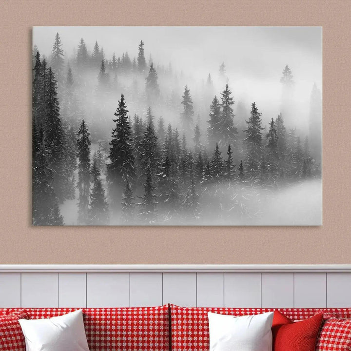 Foggy Forest Wall Art Canvas Print Winter Landscape Photo Print Framed