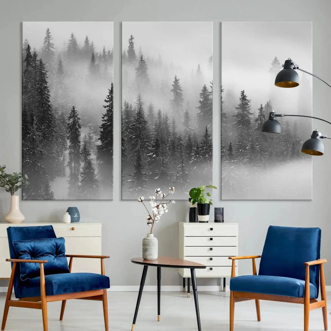 Foggy Forest Wall Art Canvas Print Winter Landscape Photo Print Framed