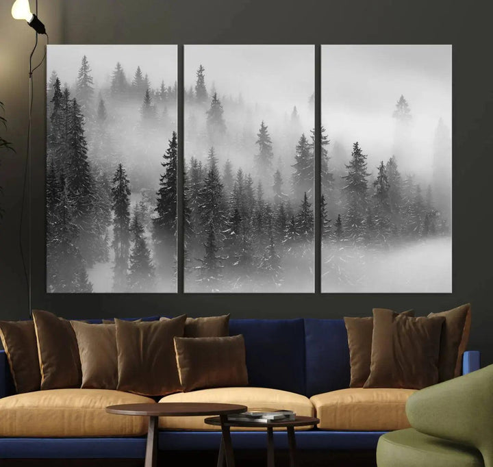 Foggy Forest Wall Art Canvas Print Winter Landscape Photo Print Framed