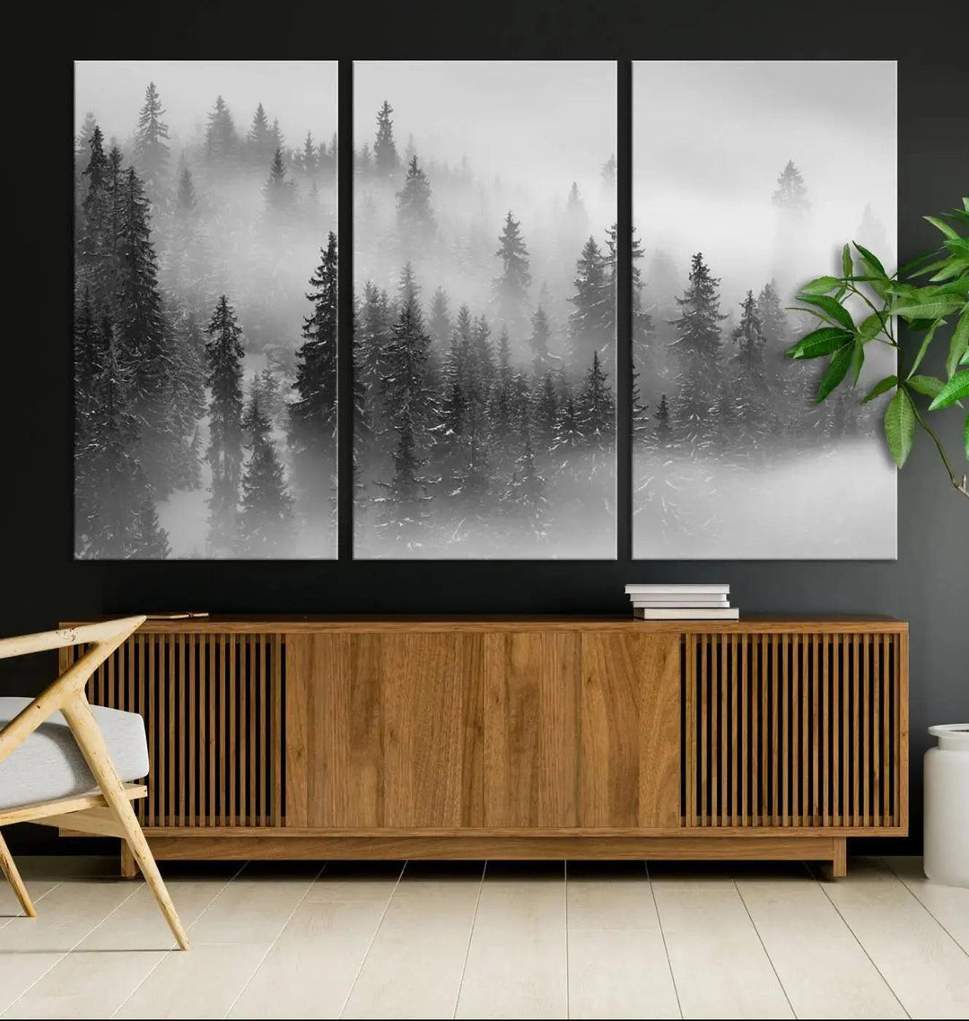 Foggy Forest Wall Art Canvas Print Winter Landscape Photo Print Framed