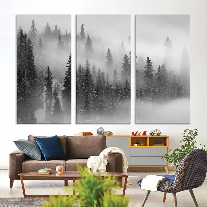 Foggy Forest Wall Art Canvas Print Winter Landscape Photo Print Framed