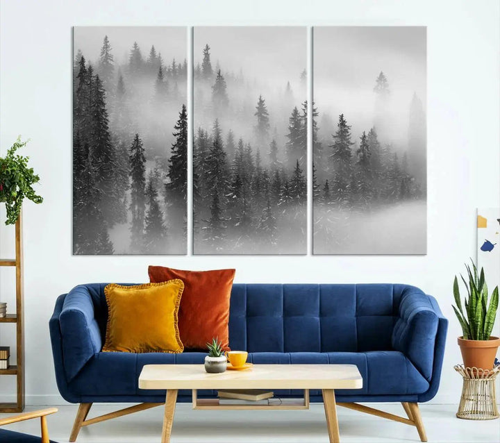 Foggy Forest Wall Art Canvas Print Winter Landscape Photo Print Framed