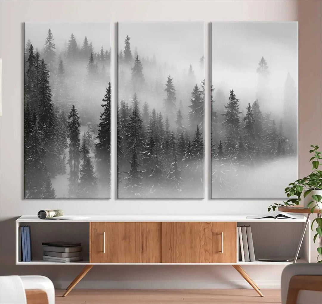 Foggy Forest Wall Art Canvas Print Winter Landscape Photo Print Framed