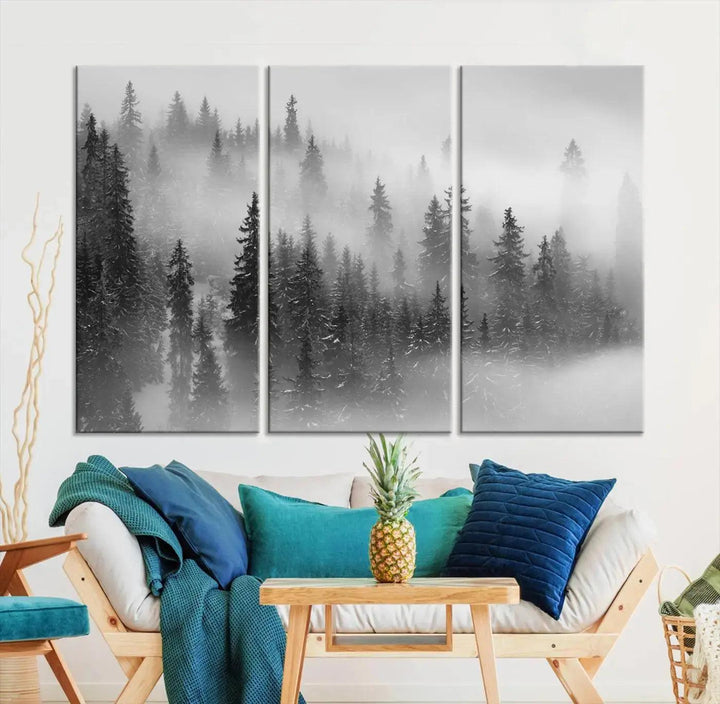 Foggy Forest Wall Art Canvas Print Winter Landscape Photo Print Framed