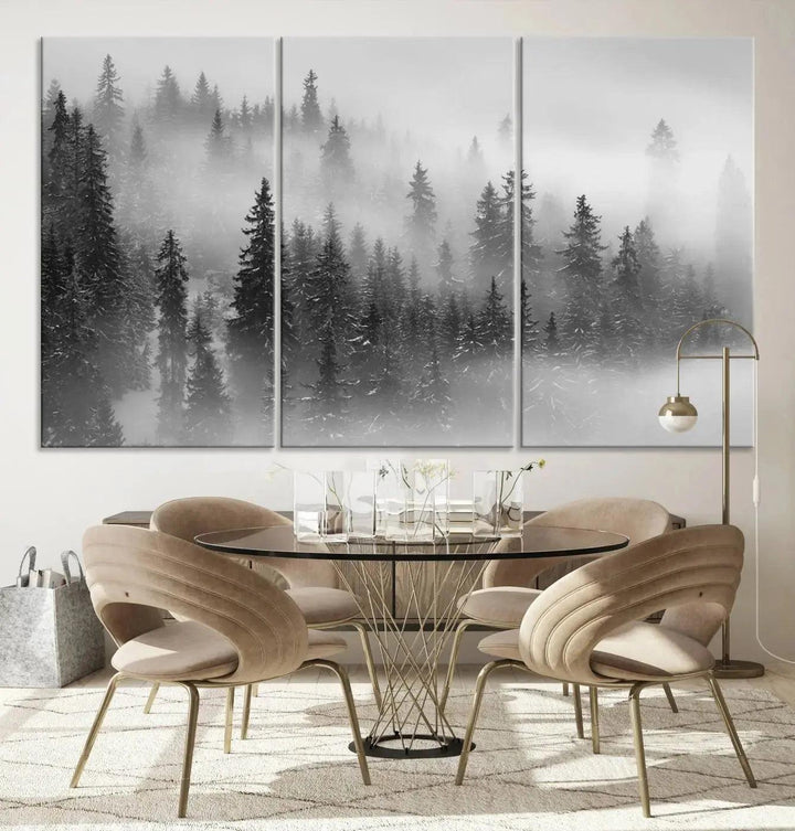 Foggy Forest Wall Art Canvas Print Winter Landscape Photo Print Framed