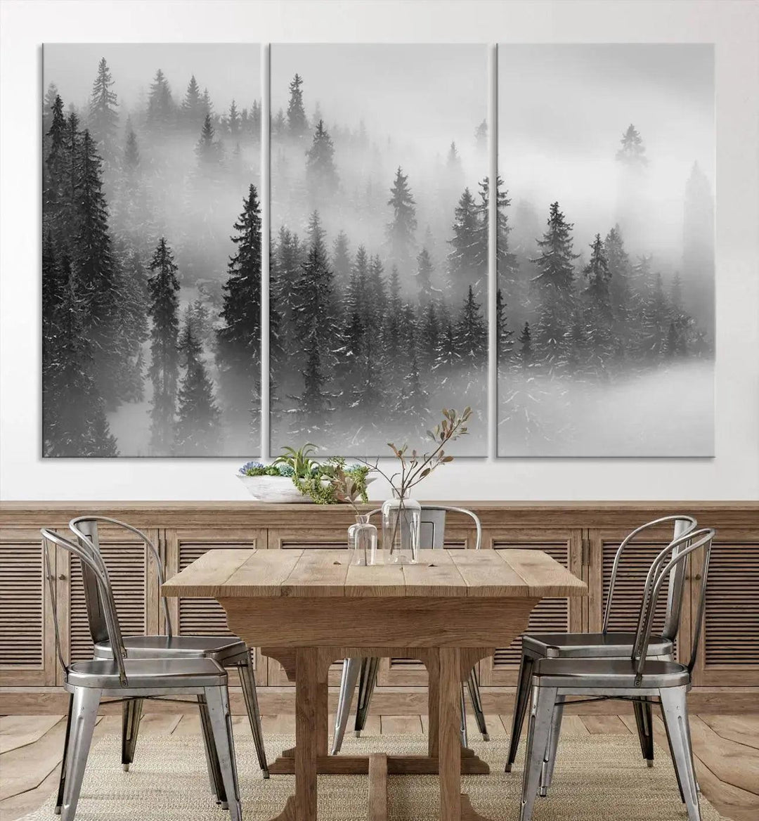 Foggy Forest Wall Art Canvas Print Winter Landscape Photo Print Framed