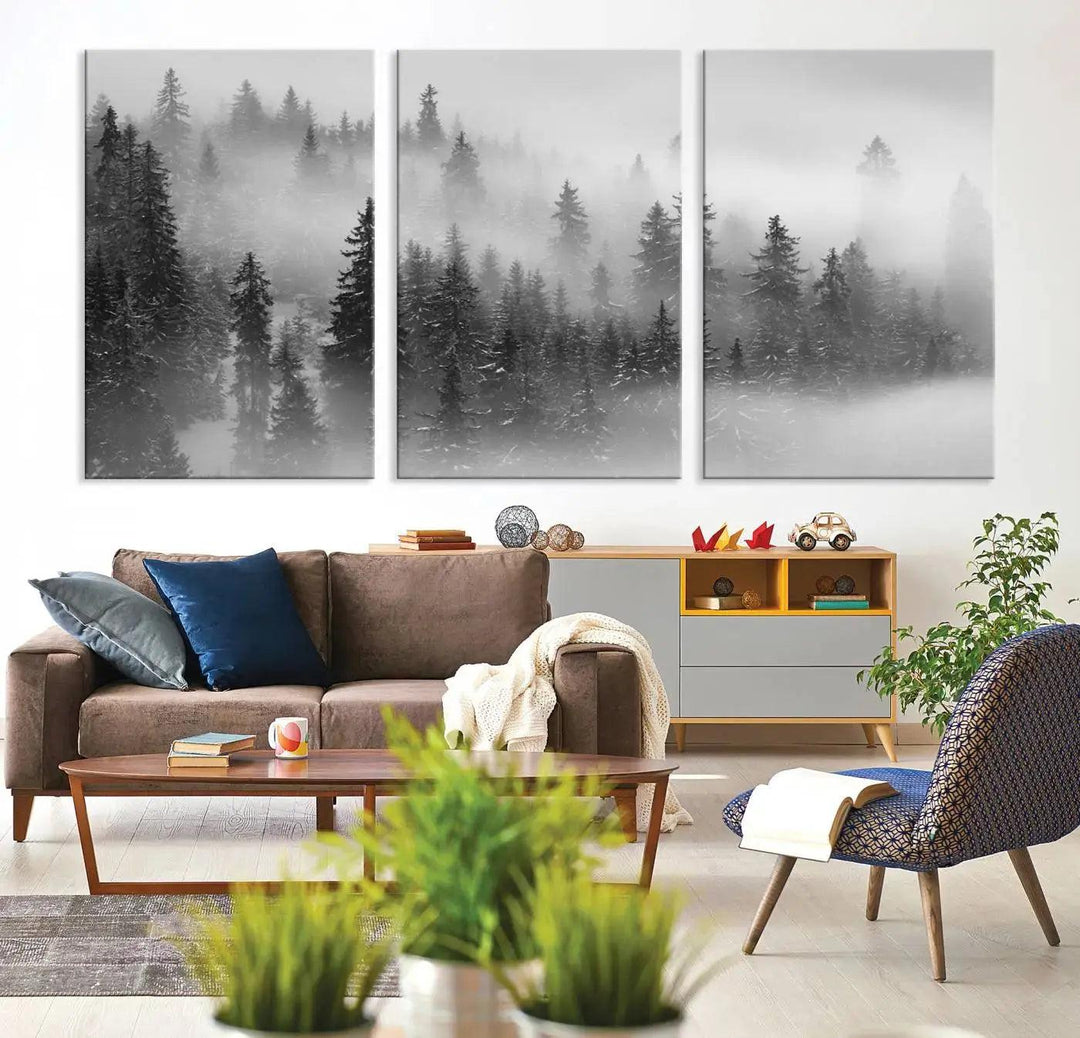 Foggy Forest Wall Art Canvas Print Winter Landscape Photo Print Framed