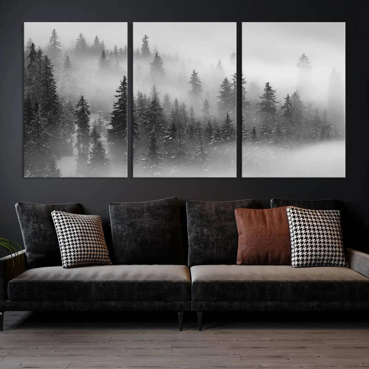 Foggy Forest Wall Art Canvas Print Winter Landscape Photo Print Framed