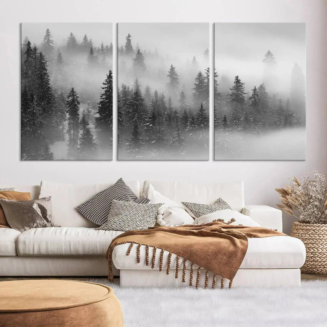 Foggy Forest Wall Art Canvas Print Winter Landscape Photo Print Framed