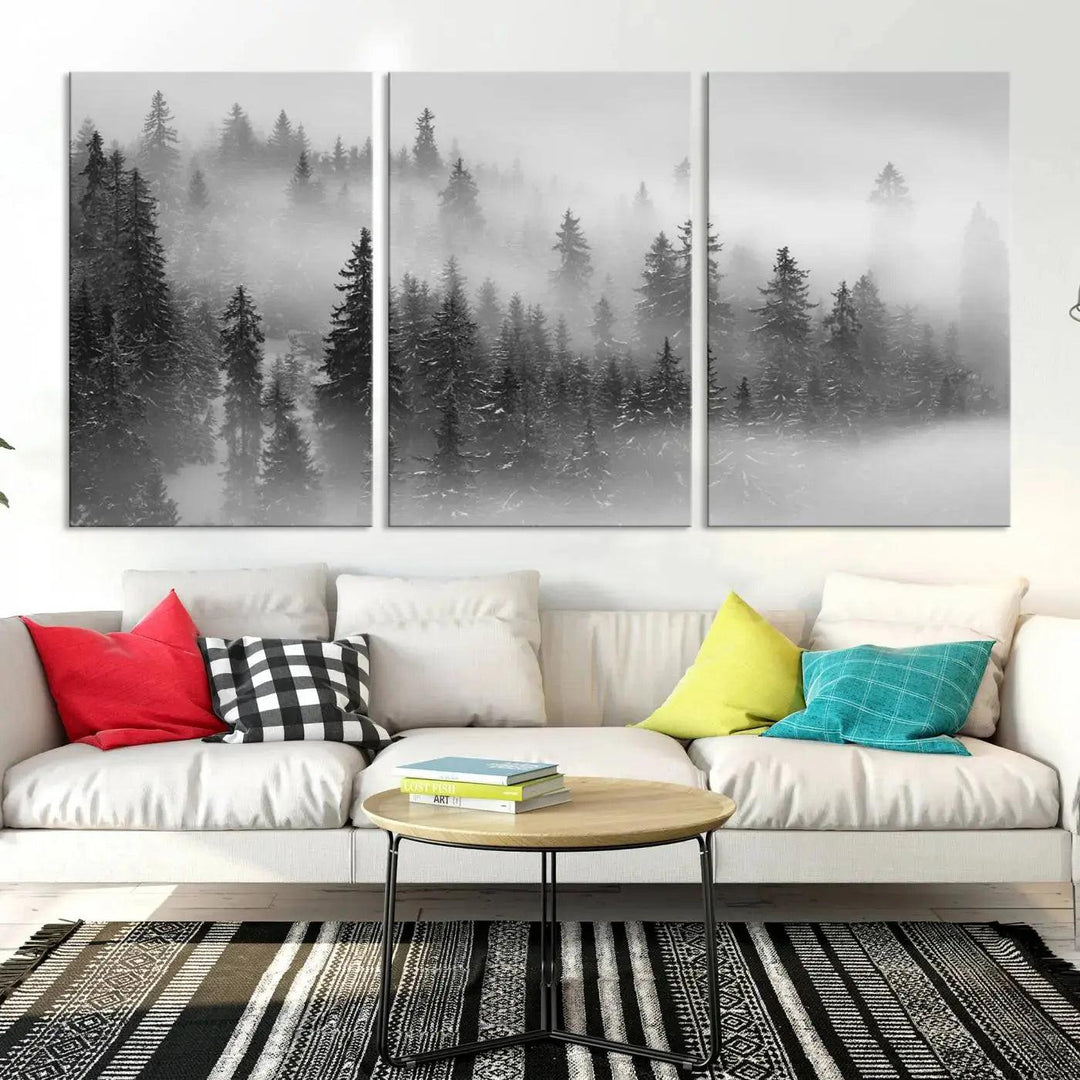 Foggy Forest Wall Art Canvas Print Winter Landscape Photo Print Framed