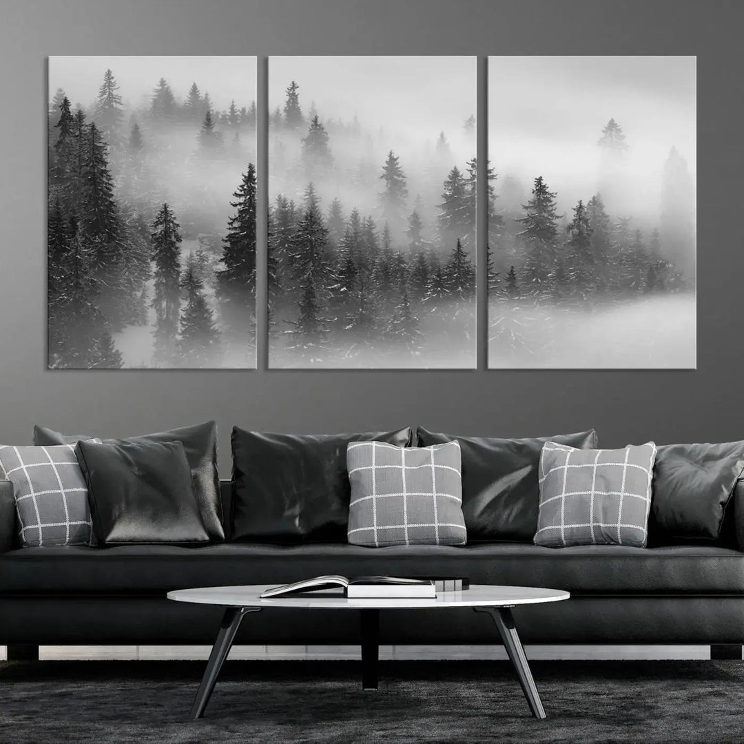 Foggy Forest Wall Art Canvas Print Winter Landscape Photo Print Framed