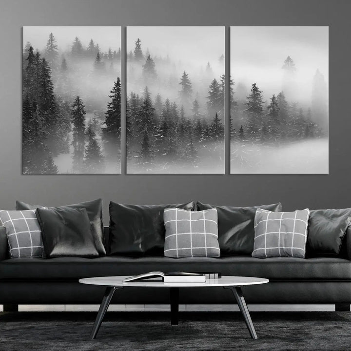 Foggy Forest Wall Art Canvas Print Winter Landscape Photo Print Framed