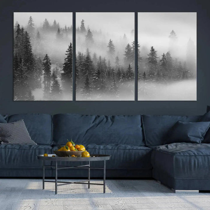 Foggy Forest Wall Art Canvas Print Winter Landscape Photo Print Framed