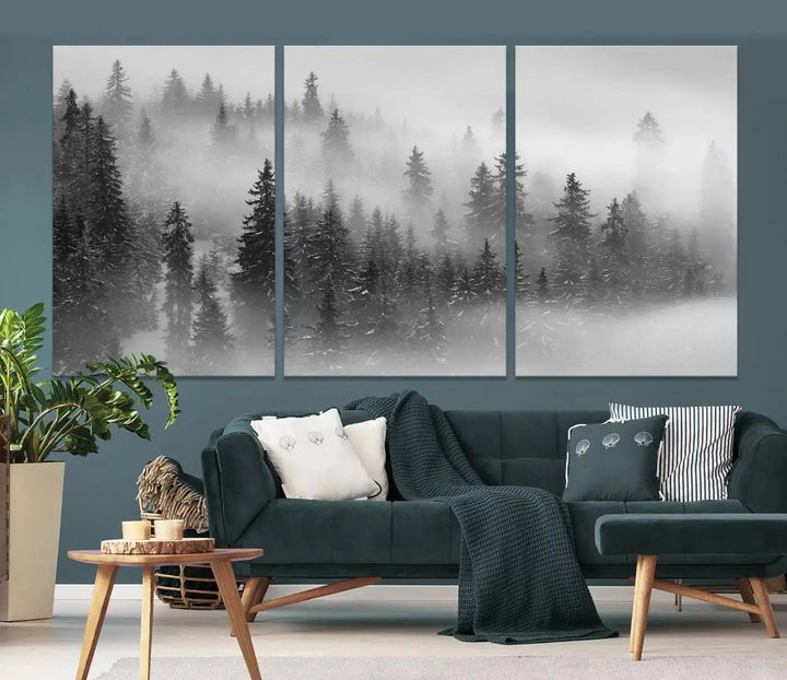 Foggy Forest Wall Art Canvas Print Winter Landscape Photo Print Framed