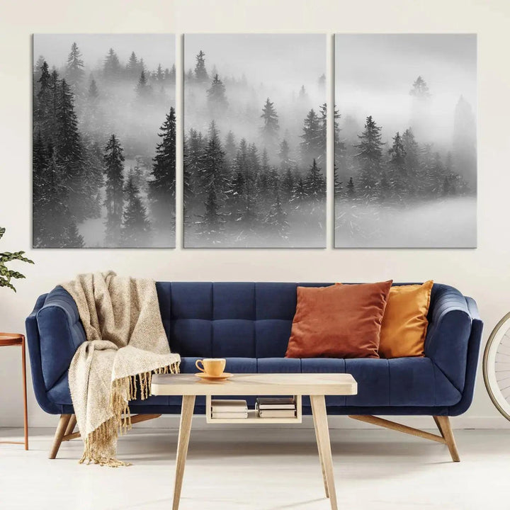 Foggy Forest Wall Art Canvas Print Winter Landscape Photo Print Framed