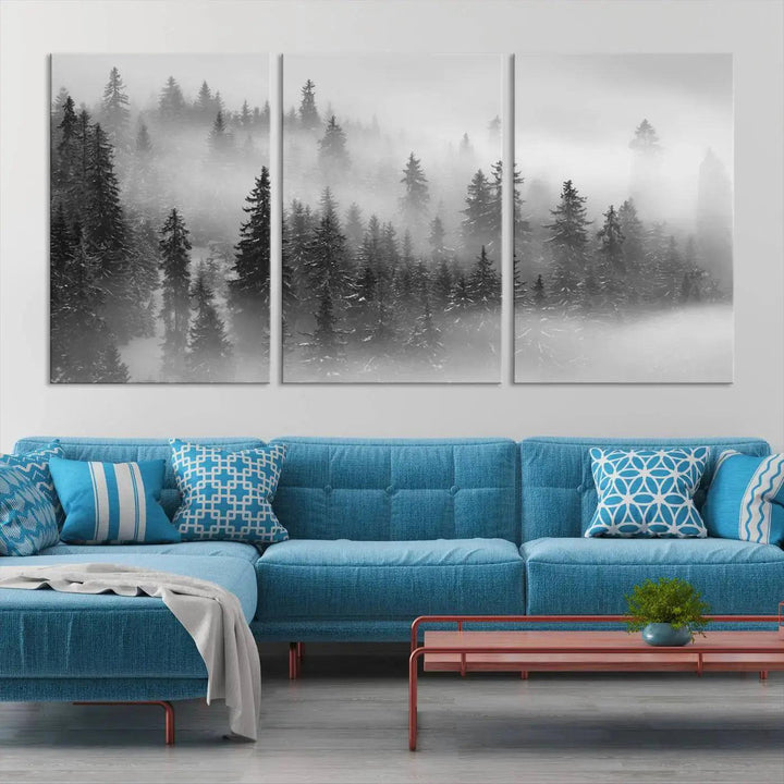 Foggy Forest Wall Art Canvas Print Winter Landscape Photo Print Framed