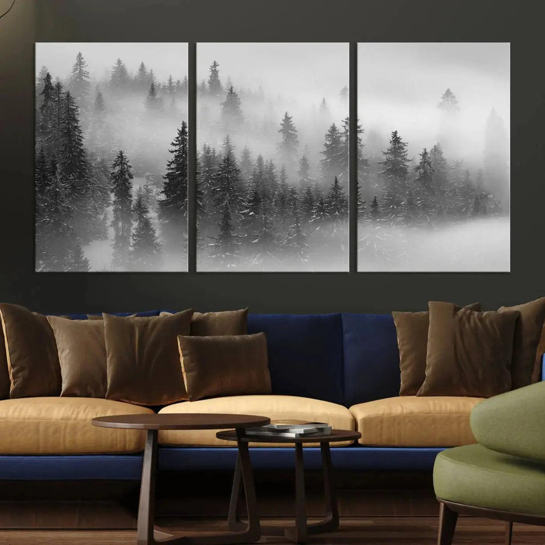 Foggy Forest Wall Art Canvas Print Winter Landscape Photo Print Framed