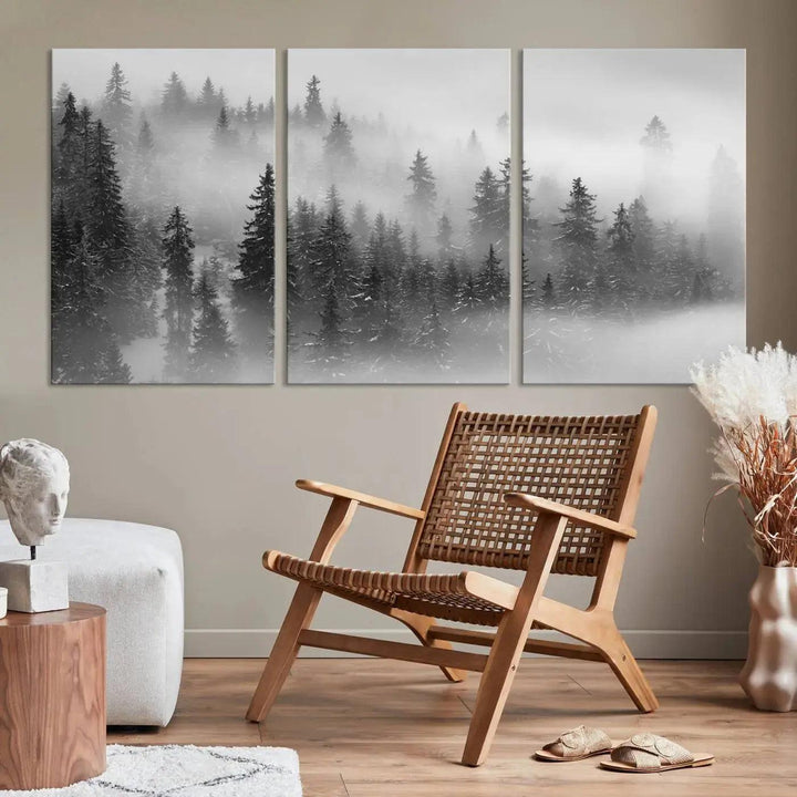 Foggy Forest Wall Art Canvas Print Winter Landscape Photo Print Framed