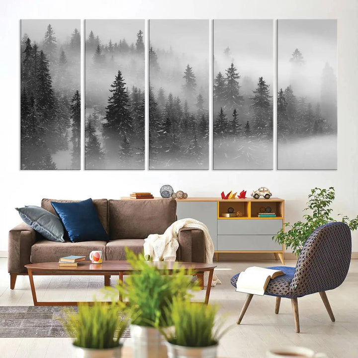 Foggy Forest Wall Art Canvas Print Winter Landscape Photo Print Framed