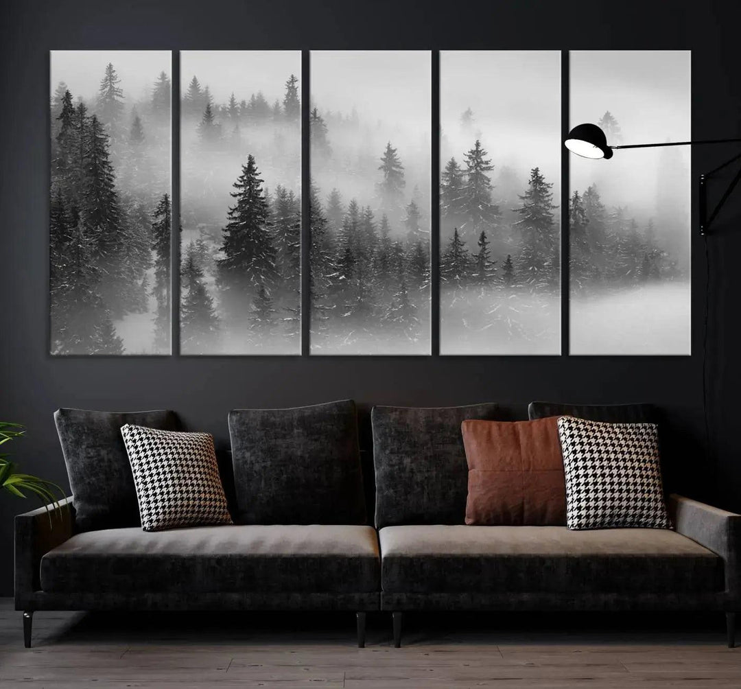 Foggy Forest Wall Art Canvas Print Winter Landscape Photo Print Framed