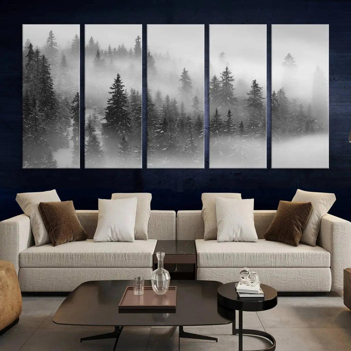 Foggy Forest Wall Art Canvas Print Winter Landscape Photo Print Framed