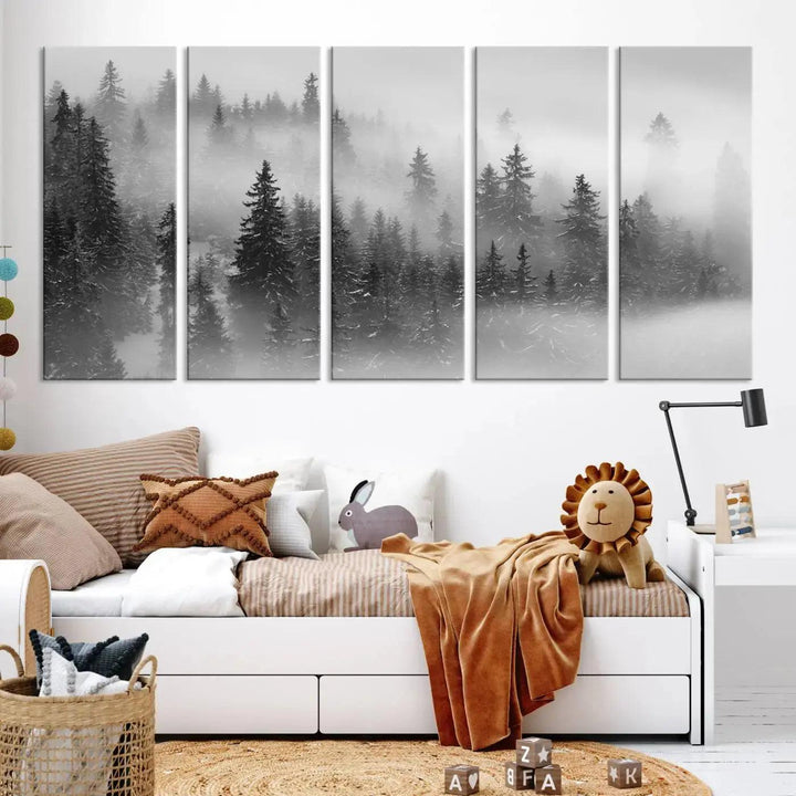 Foggy Forest Wall Art Canvas Print Winter Landscape Photo Print Framed