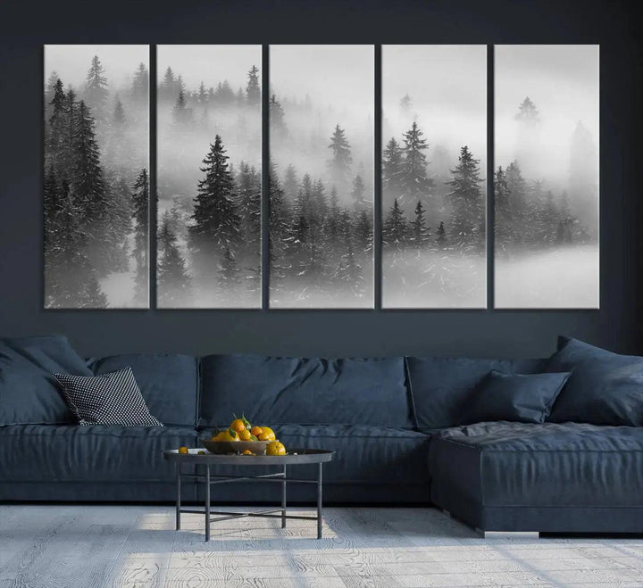 Foggy Forest Wall Art Canvas Print Winter Landscape Photo Print Framed