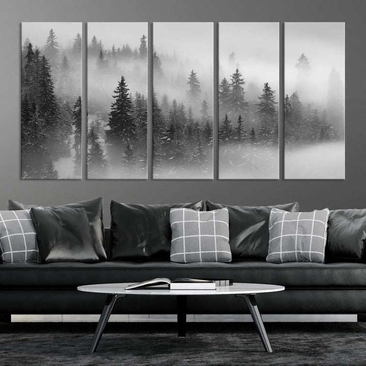 Foggy Forest Wall Art Canvas Print Winter Landscape Photo Print Framed