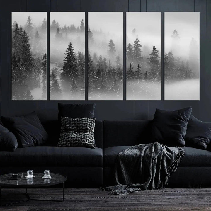 Foggy Forest Wall Art Canvas Print Winter Landscape Photo Print Framed