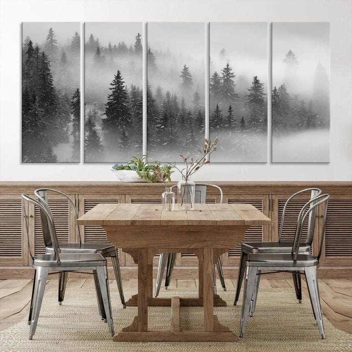 Foggy Forest Wall Art Canvas Print Winter Landscape Photo Print Framed